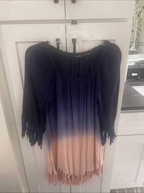 Blu Pepper Navy to Blush Ombre Peasant Tunic